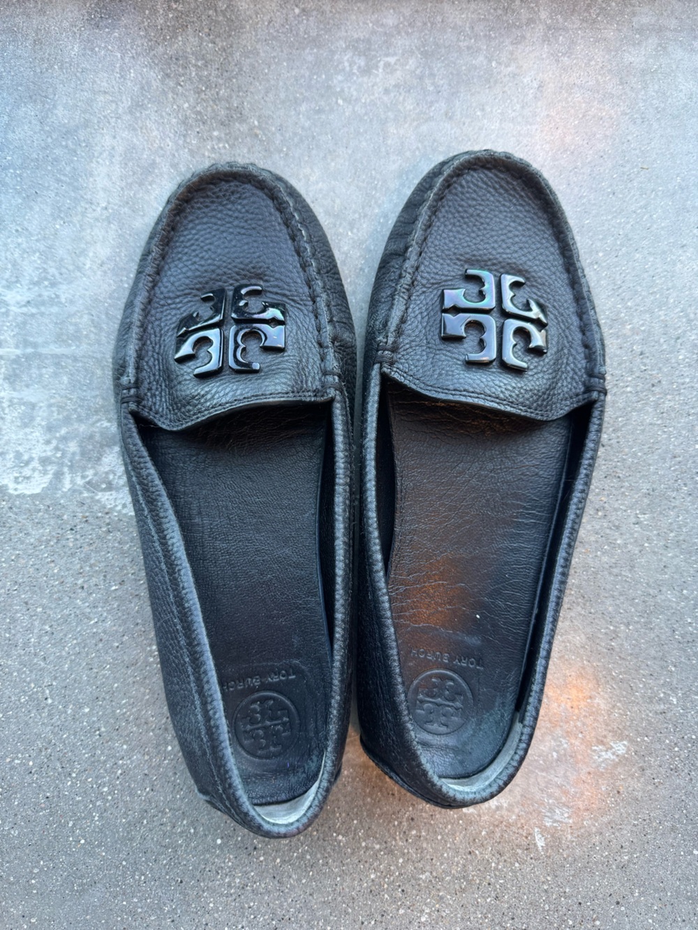 Tory Burch Black Leather Logo Penny Loafers